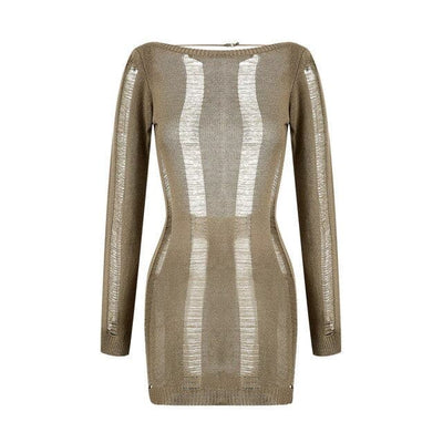 Nik & Nakks See-Through O-neck Long Sleeve Bodycon Dress