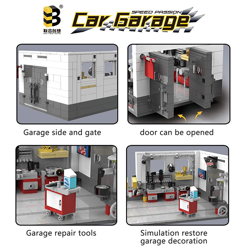 Classic Supercar Building Blocks Racing Car Garage Repair Shop Set for Kids