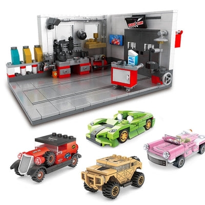 Classic Supercar Building Blocks Racing Car Garage Repair Shop Set for Kids