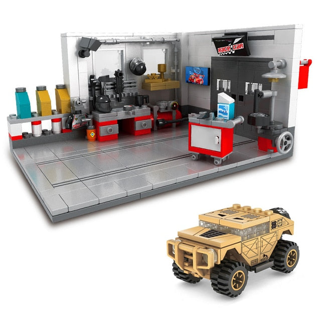 Classic Supercar Building Blocks Racing Car Garage Repair Shop Set for Kids