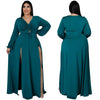 Nik & Nakks Solid Color Plus Size Women's Long Sleeve High Slit Maxi Dress