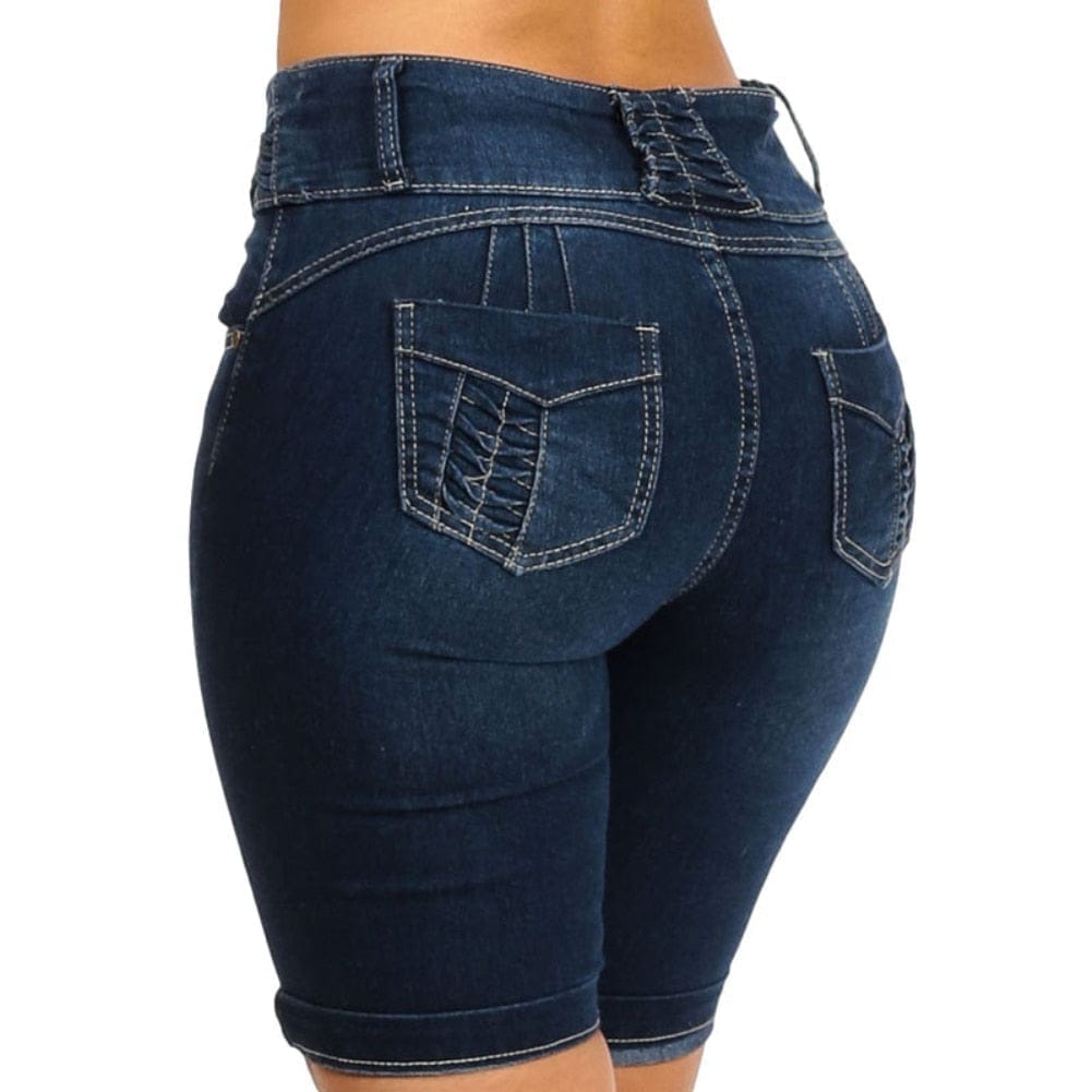 Nik & Nakks Vintage Knee Length Stretchy Denim Jeans Shorts High Waist Bodycon Jeans Shorts