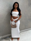 Nik & Nakks White / S Strapless Crop Top Maxi Party Dress Solid Color 2pc Summer Dress