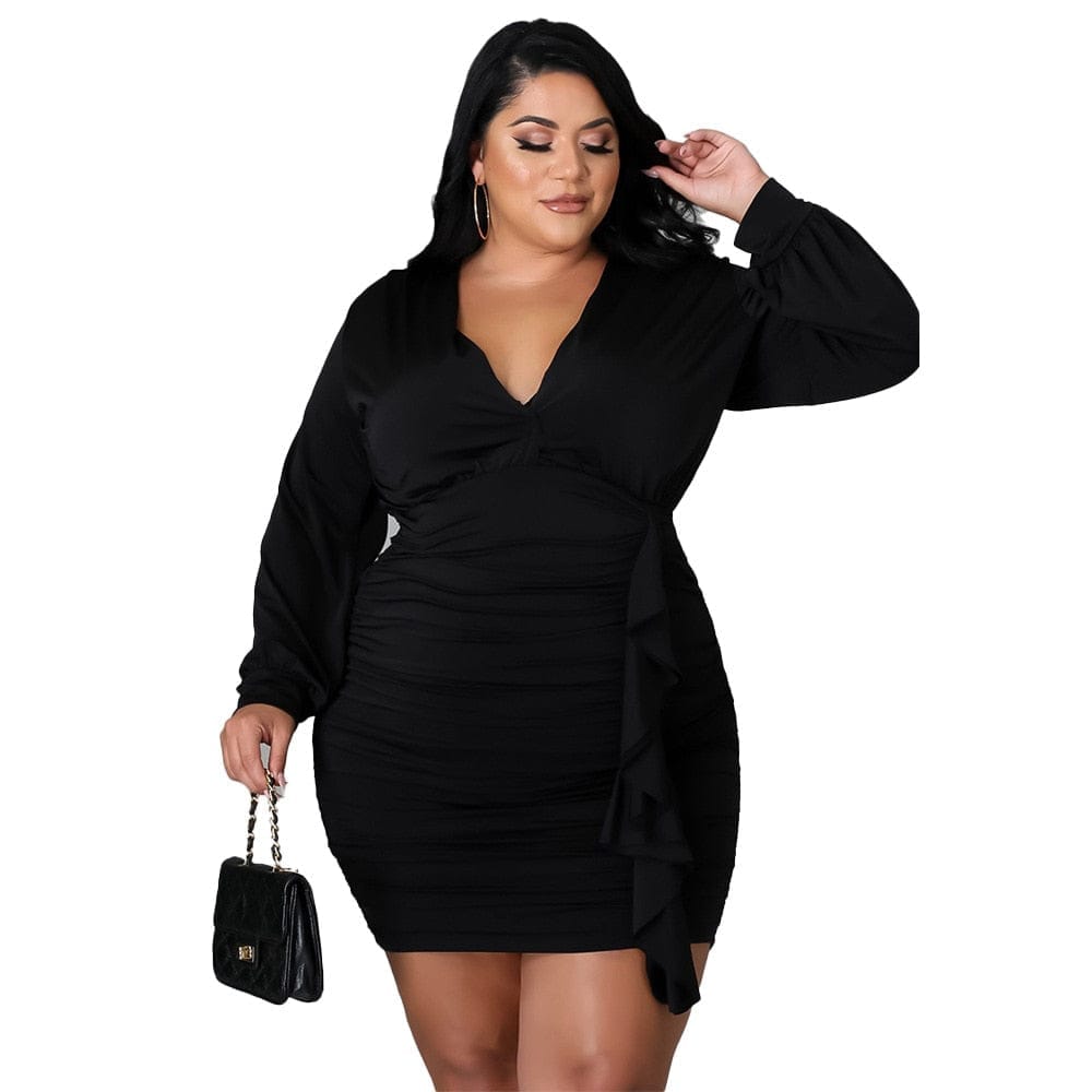 Nik & Nakks Women's Autumn Plus Size Party Dresses Longsleeve V Neck Mini Dress