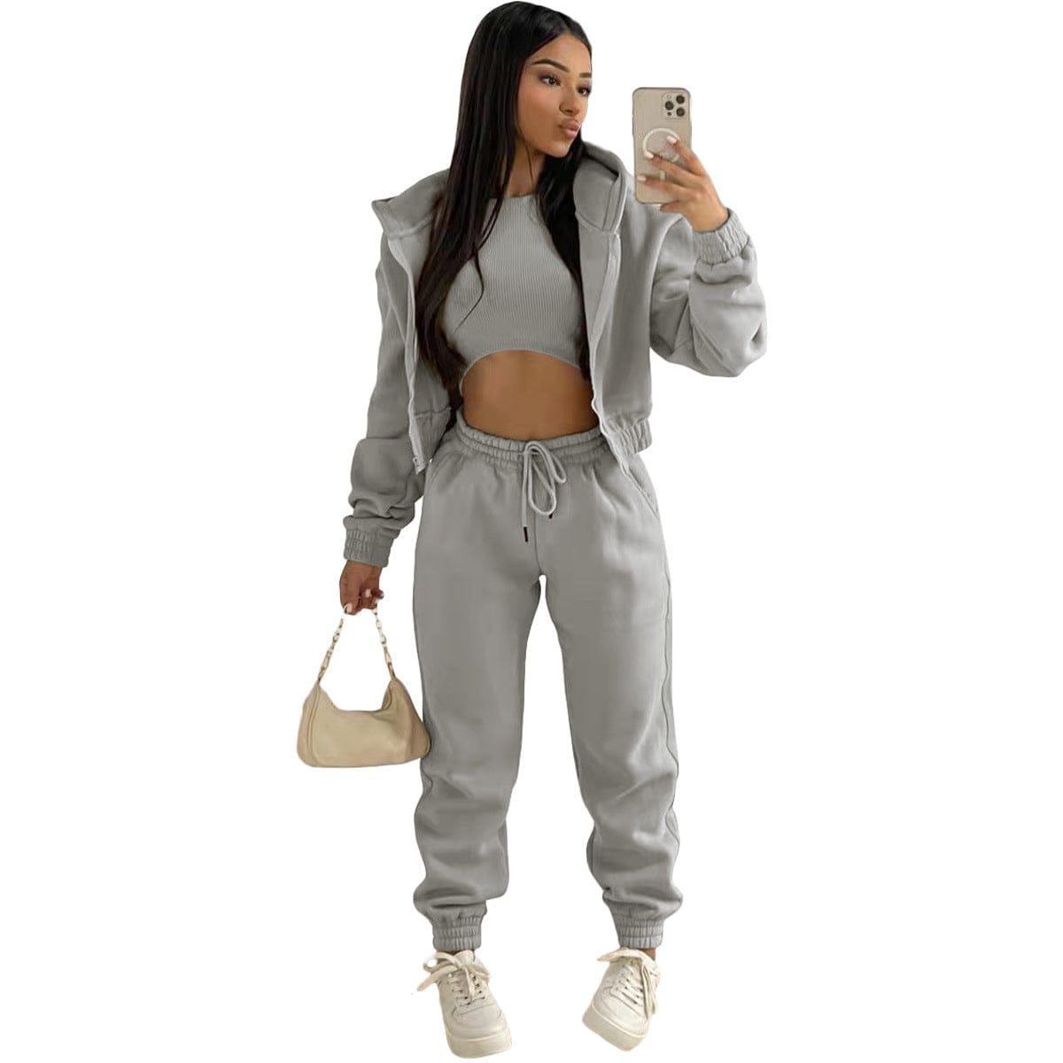 Nik & Nakks Women's Three Piece Autumn Trouser Set Solid Colorblock Lounge Wear