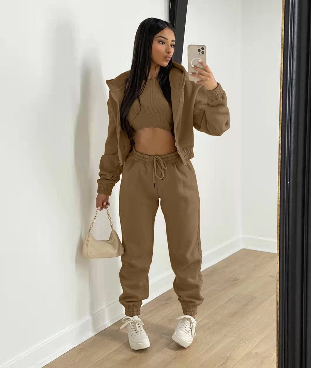 Nik & Nakks Women's Three Piece Autumn Trouser Set Solid Colorblock Lounge Wear