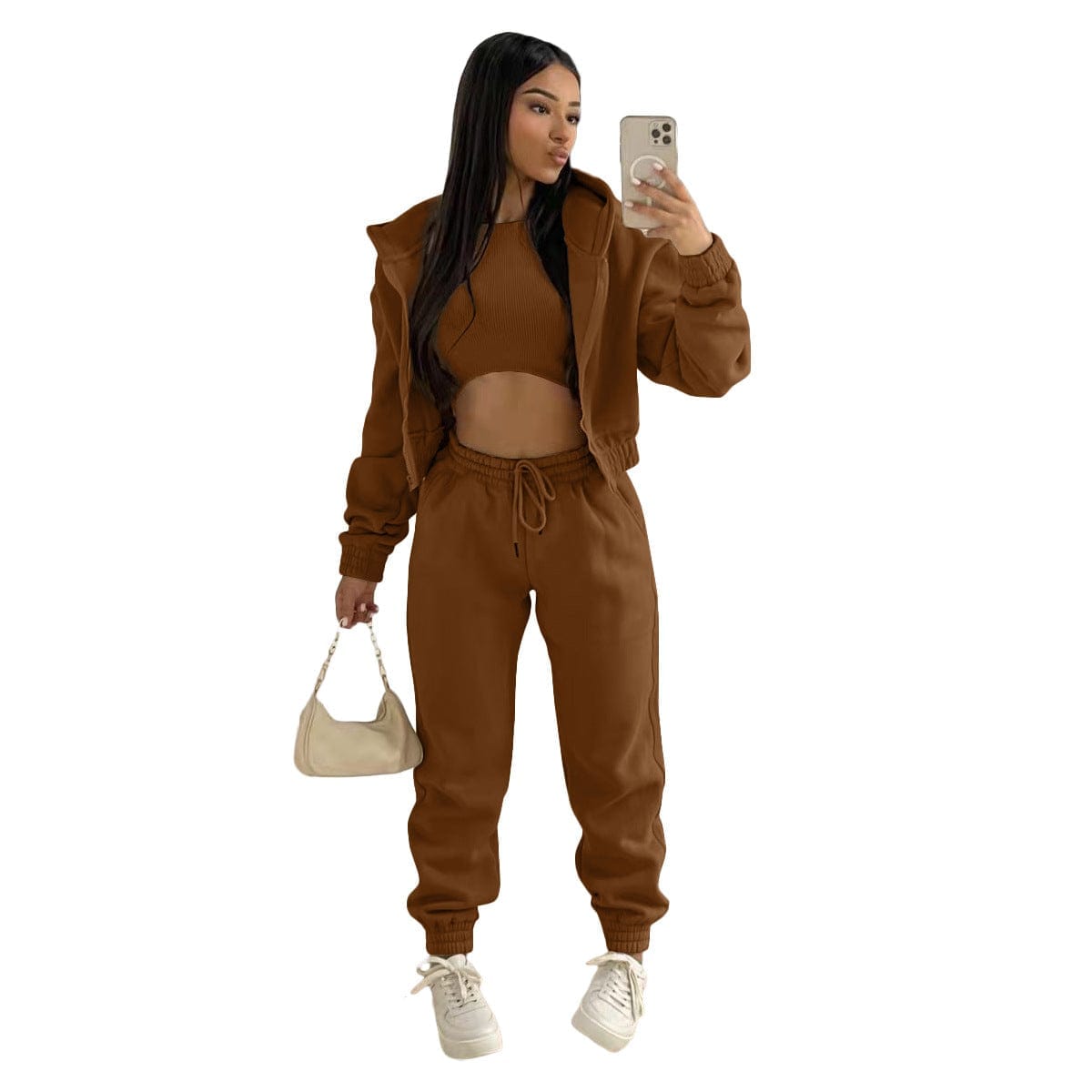 Nik & Nakks Women's Three Piece Autumn Trouser Set Solid Colorblock Lounge Wear