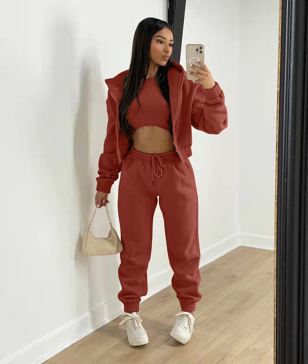 Nik & Nakks Women's Three Piece Autumn Trouser Set Solid Colorblock Lounge Wear